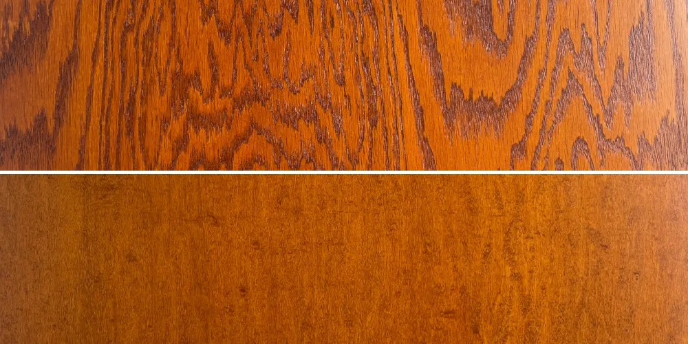 Water-Based Wood Stains: examples of maple and red oak